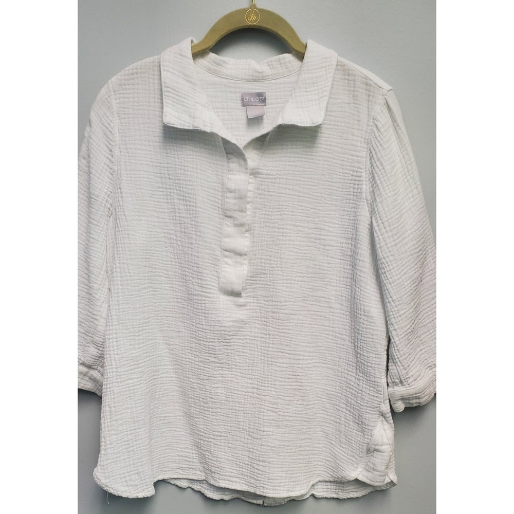 Chico's white cotton gauze shirt top Size 0 (4) button front collar